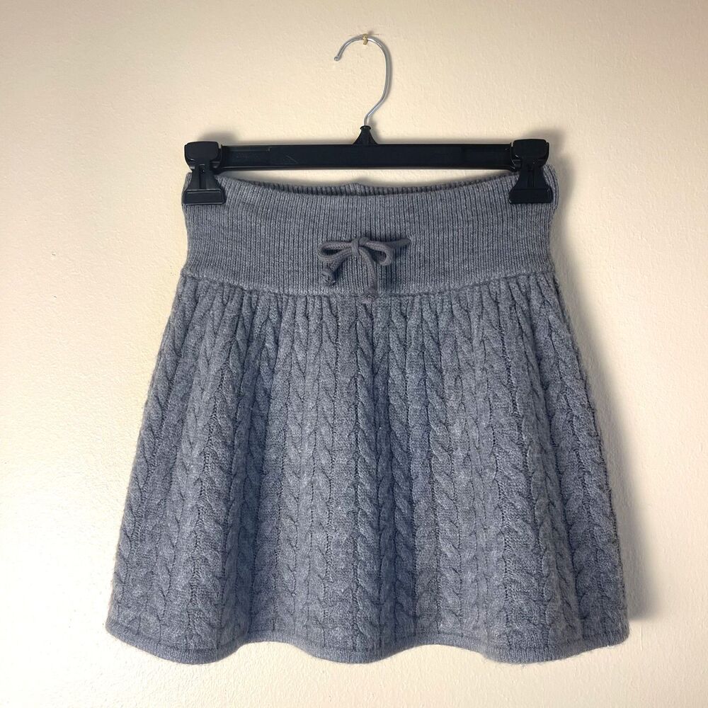 H&M Y2K Cable Knit Schoolgirl Mini Skirt Sz 2 Gray Bow Academia Preppy Coquette